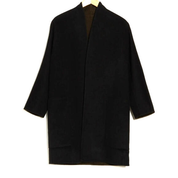 NEW, Vince Reversible Collarless Wool Blend Coat in Black Size L #W08